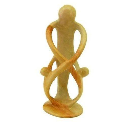 Natural 8-inch Tall Soapstone Family Sculpture - 1 Parent 2 Children - Smolart - The Village Country Store