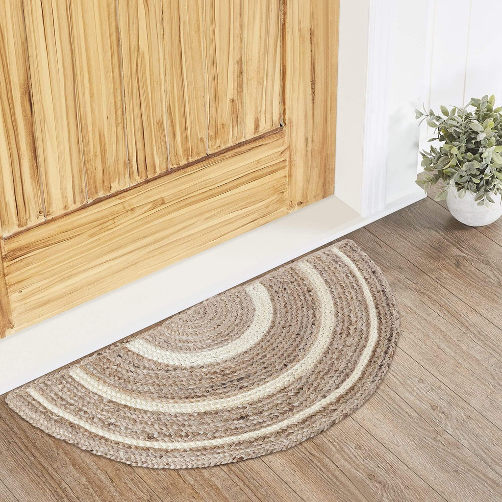 Half Circle Rustic Rugs Natural & Creme Jute Rug Half Circle w/ Pad 16.5x33