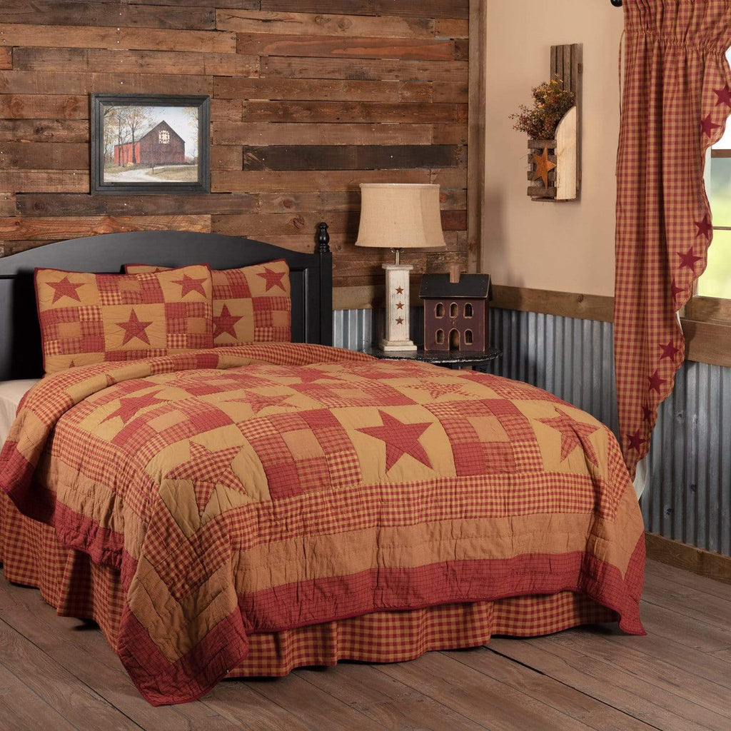 The Village Country Store Quilt Ninepatch Star Twin Quilt Set; 1-Quilt 68Wx86L w/1 Sham 21x27