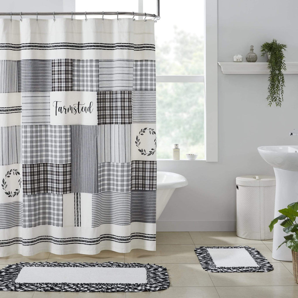 The Village Country Store Shower Curtains Sawyer Mill Black Stenciled Patchwork Shower Curtain 72x72