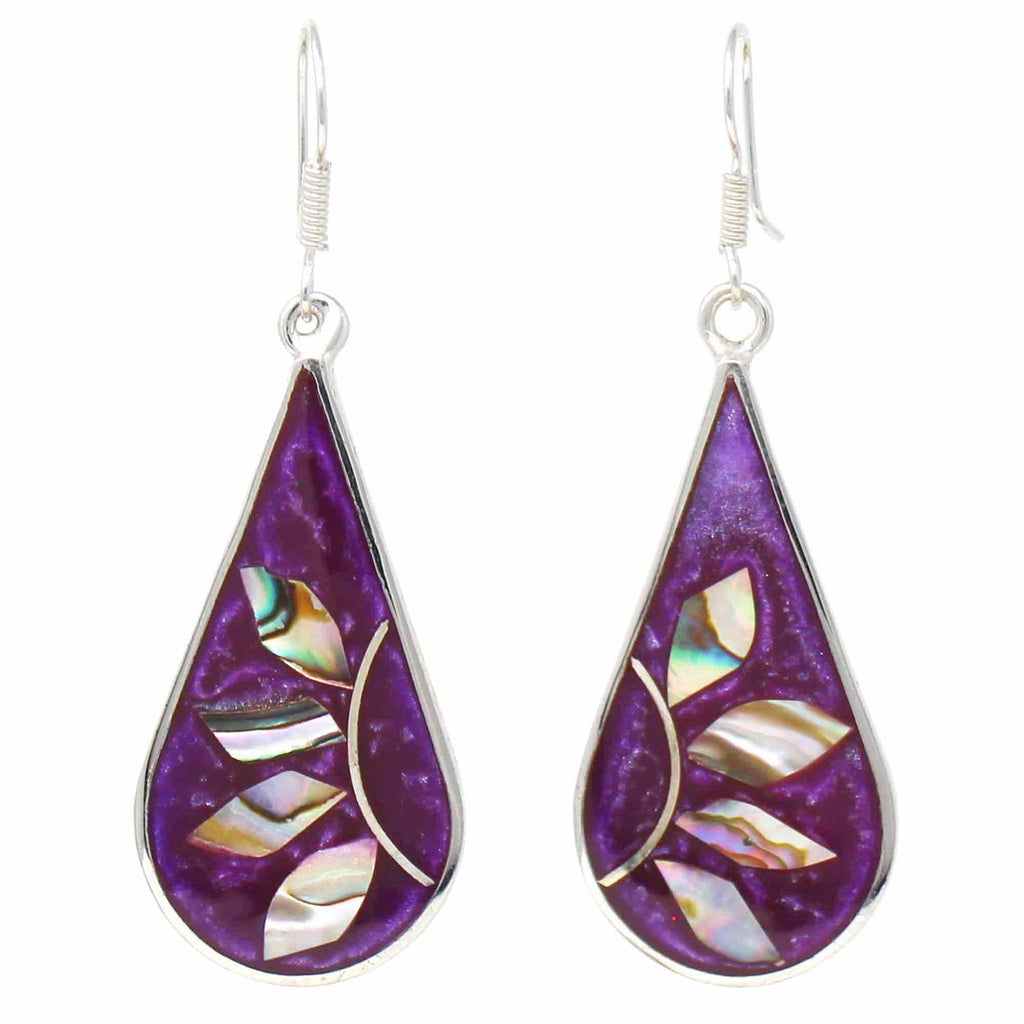 Fuschia with Abalone Petals Teardrop Earrings - The Village Country Store